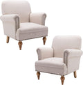 chairus Linen Accent Chair for Living Room Set of 2 Upholstered Mid Century Modern Single Sofa Chair with Solid Wood Legs Comfy Reading Chair Armchair for Bedroom/Office Room/Recption/Lounge, Cream-Ruum Studio Home
