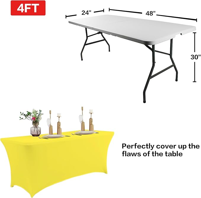 IVAPUPU 2 Pack 4FT Table Cloth for Rectangular Fitted Events Stretch Yellow Table Covers Washable Cover Spandex Tablecloth Protector for Party, Wedding, Cocktail, Banquet, Festival-Ruum Studio Home