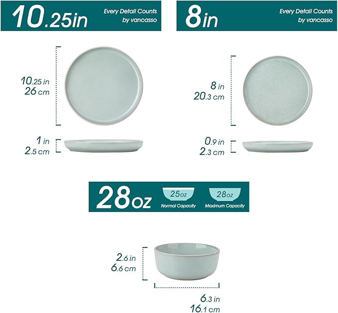 vancasso ANYA 24 Pieces Plates and Bowls Set, Mint Green Dinnerware Sets, Reactive Glaze Dishes Set for 8, Ceramic Dishware Sets Kitchen Dinner Set, Microwave & Dishwasher Safe-Ruum Studio Home