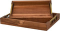 Set of 2 Acacia Wood Serving Trays with Gold Metal Handles for Food Serving, Appetizers & Snacks - Ideal for Bed, TV, Ottoman or Coffee Table Décor, Home Decoration Accessory 15.75x11.8 Inch-Ruum Studio Home