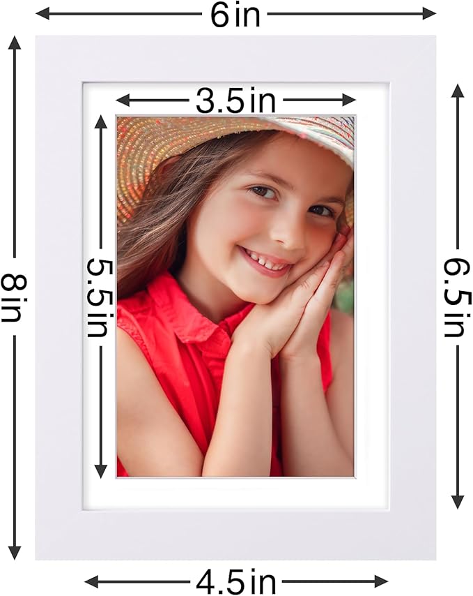 Vittanly 5x7 Picture Frames Set of 9, Shatter Resistant Plexiglass, Display 4x6 Pictures with Mat or 5x7 without Mat, Photo Frames for Wall or Tabletop, Engineered Wood, White-Ruum Studio Home