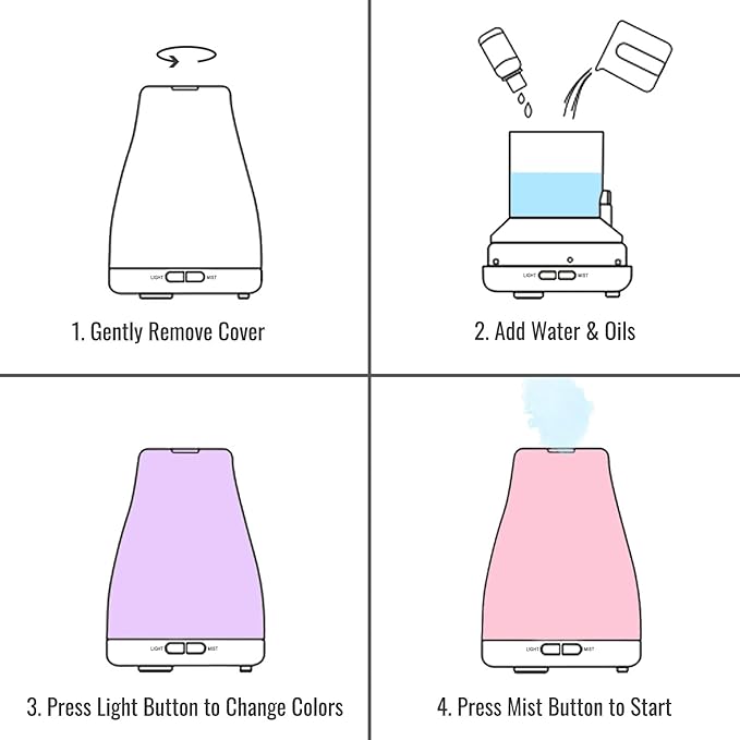 HealthSmart Essential Oil Diffuser, Cool Mist Humidifier and Aromatherapy Diffuser with 150ML Tank Ideal for Small Rooms, Adjustable Timer and Mist Mode, White-Ruum Studio Home