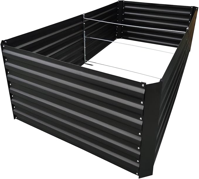 6x4x2FT Metal Raised Garden Bed Kit, Galvanized Outdoor Garden Bed Planter Box for Vegetables, Flowers, Herbs, Succulents and More, Black-Ruum Studio Home