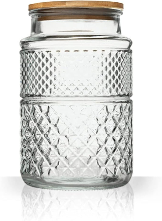 Large Glass Storage Jar, 60 FL OZ Glass Food Storage Containers with Bamboo Lid, Kitchen Containers Cereal Canisters Decorative Jar for Candy Snack Cookies Coffee Tea Nuts Airtight Glass Jars (Round)-Ruum Studio Home