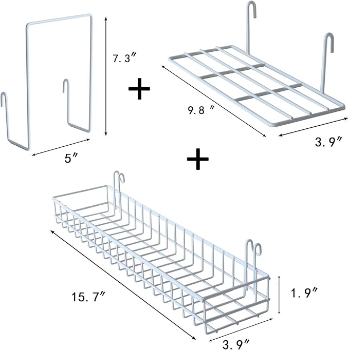 FRIADE Wall Grid Panel Hanging Basket with Hooks,Bookshelf,Display Shelf,Wall Organizer and Storage Shelf for Home Supplies,1 Set of 3 (White)-Ruum Studio Home