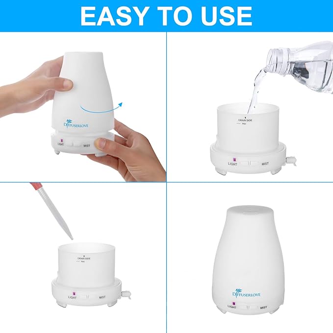 Diffuserlove Essential Oil Diffusers 200ML Remote Control Ultrasonic Mist Humidifiers BPA-Free Aromatherapy Diffuser with 7 Color Lights, Auto Shut-Off for Bedroom Office Kitchen-Ruum Studio Home