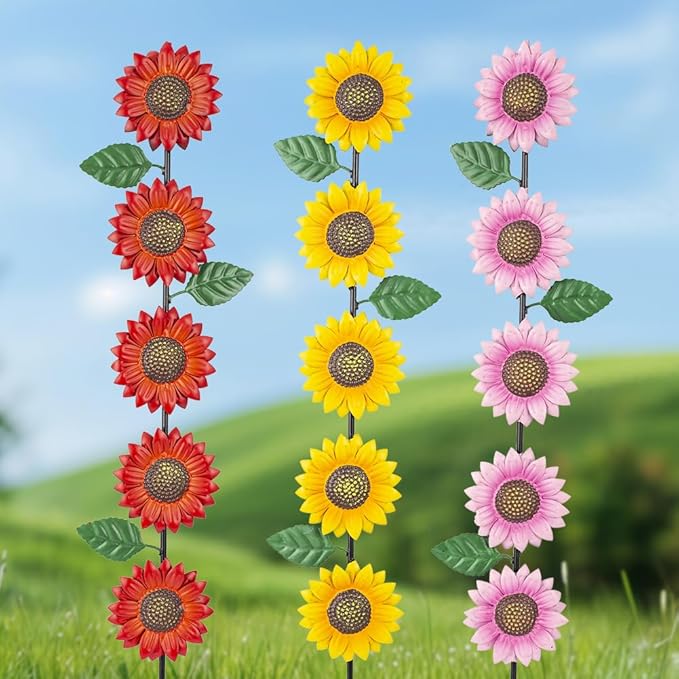 3 Pack Sunflowers Garden Stakes Decor,Metal Yard Art Decorative Garden Stakes,Metal Flowers Spring Garden Decor for Outside,Landscape,Patio(22.6 * 4.7IN)-Ruum Studio Home