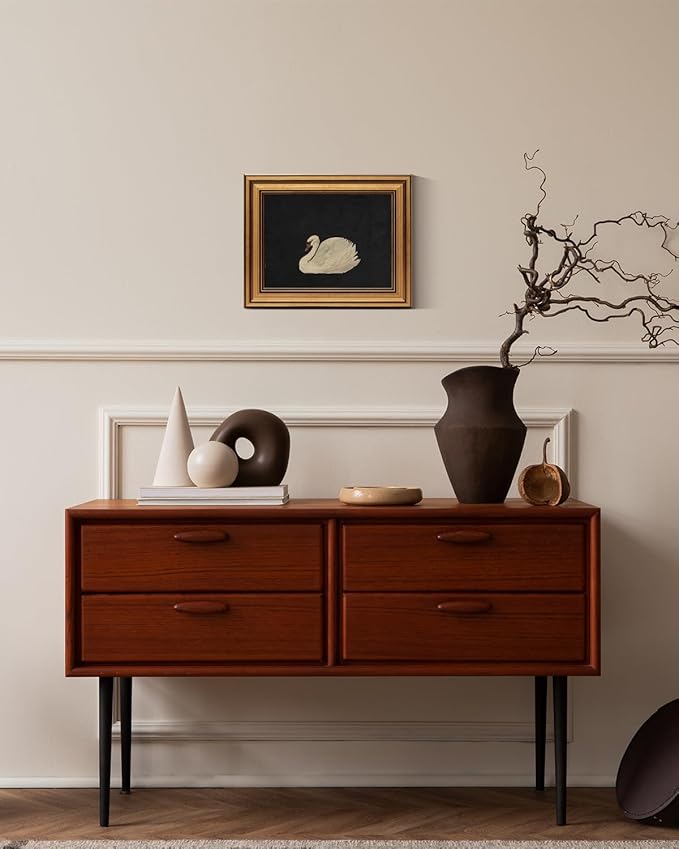 HUARCEY Gold Framed Vintage Wall Art for Living Room, Grace Swan Art Painting Pictures Rustic Animal Bathroom Prints Farmhouse Wall Decor Mother's Day Gifts for Mom Canvas Swan Shelf Decor for Bedroom-Ruum Studio Home