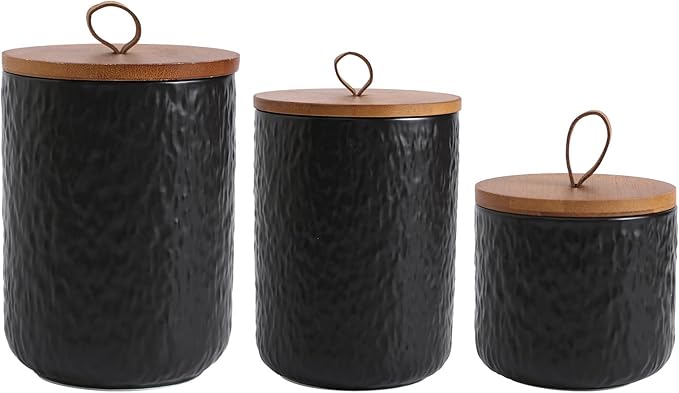 Kitchen Canisters for Countertop, Ceramic Coffee Canisters with Airtight Lids Food Storage Jars Sugar Container for Kitchen Counter Tea, Coffee Beans, Spice (#001Black-Set of 3)-Ruum Studio Home