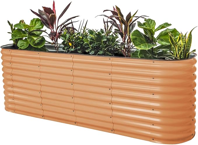 Vego garden 32" Extra Tall Raised Garden Bed Kits, 9 in 1 Modular Raised Planter Box for Vegetables Flowers Fruits Oval Metal Raised Garden Bed, Terra Cotta-Ruum Studio Home