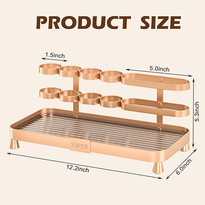 YUPER Bathroom Counter Organizer, Bathroom Organizers with Toothbrush Holder, Makeup Storage Shelf Vanity Tray Perfume Organizer, Bedroom Bar Corner Counter Storage Sink Shelf Gold-Ruum Studio Home