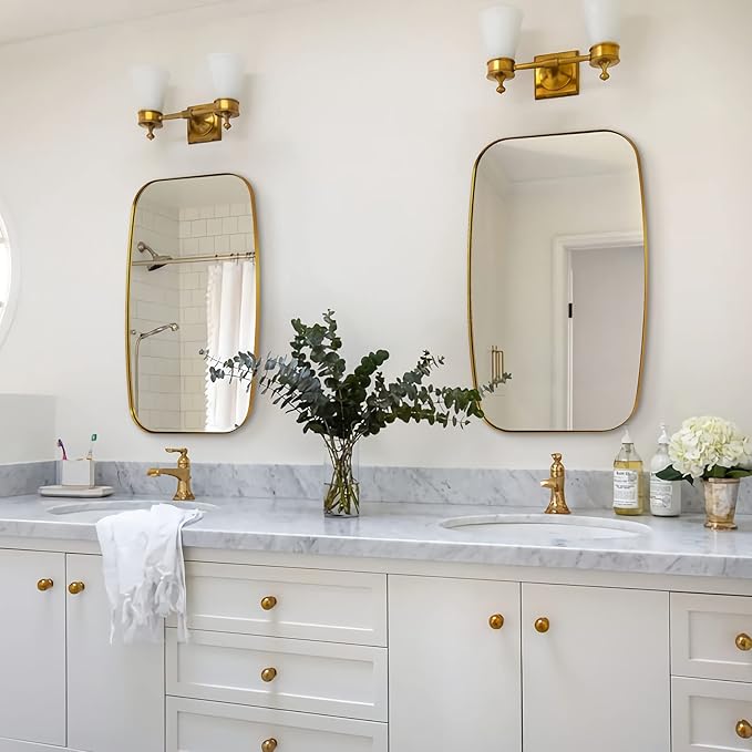 ANDY STAR Gold Bathroom Mirror, 20x30’’ Brushed Gold Vanity Mirror for Bathroom, Brushed Brass Oblong Stainless Steel Metal Frame Mirror for Over Sink-Ruum Studio Home