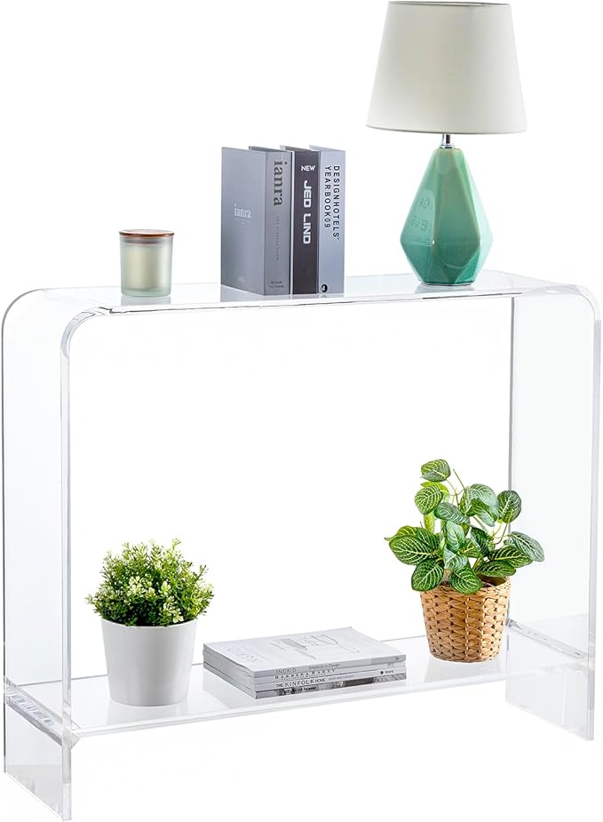 MyGift Premium 15mm Clear Acrylic Entryway Console Table with Bottom Display Shelf, 2 Tier Living Room Sofa Back Storage Shelves Modern Luxury Home Decor-Ruum Studio Home