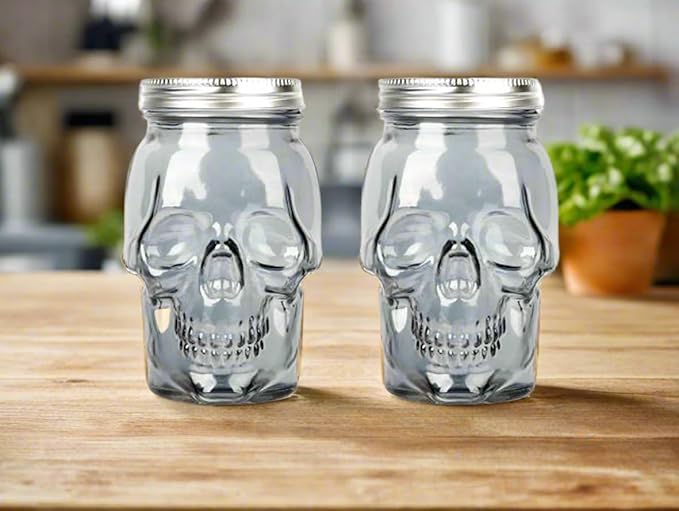 Set of 2 Skull Mason Jar Glasses with Lids | 16oz Reusable Halloween Drinking Glasses | Unique Skull Décor, Storage, & Canning Jars for Parties & Gifts-Ruum Studio Home