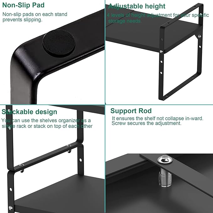 iPEGTOP Expandable Cabinet Storage Shelf Organizer Rack, Heavy Duty Steel Metal Spice Rack Adjustable Height Home Office Garage Pantry Shelf Space Riser for Counter Kitchen Organization, Black, 3 Pack-Ruum Studio Home