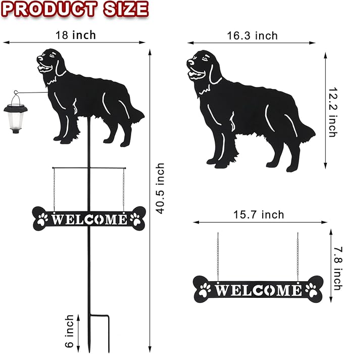 BAYN Solar Golden Retriever Garden Stakes Decorative with a Lantern Dog Silhouette Welcome Sign Outdoor Garden Decor for Yard, Lawn, Patio, Pathway-Ruum Studio Home