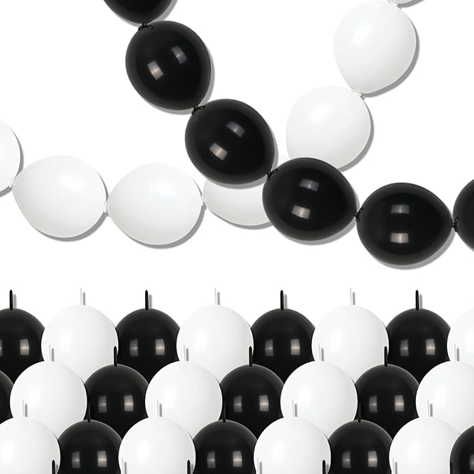 Black and White Quick Link Balloons, 100PCS Latex Linking Balloons for Making Balloon Wall Balloon Arch Balloon Chains and Wedding Birthday Baby Shower Engagement Graduation Party Decorations (10inch)-Ruum Studio Home