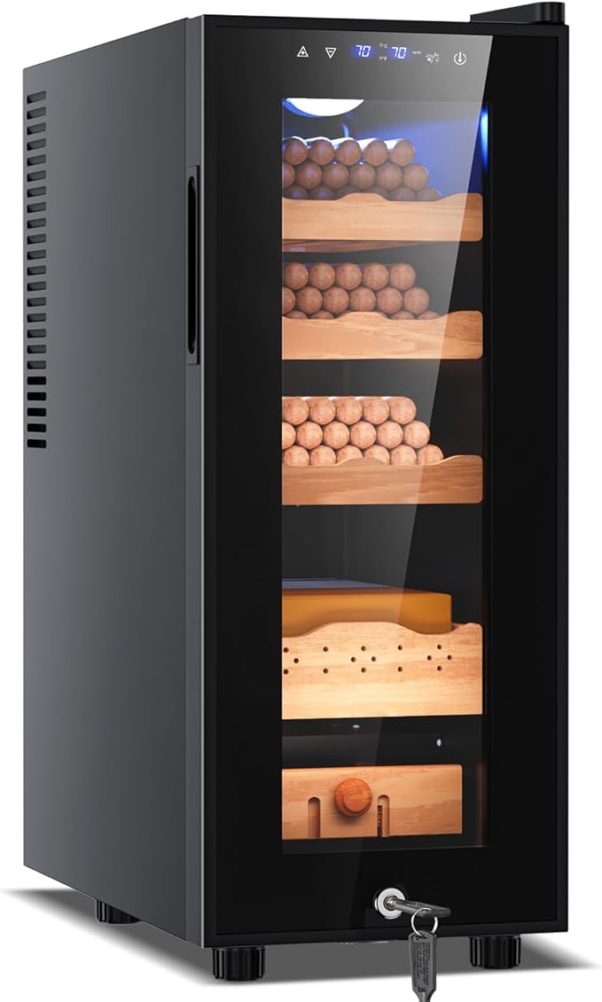 Electric Cigar Humidor Cabinet 35L, Tylza Electric Humidors for Cigars with Temp & Humidity Control, Digital Hygrometer, Lock, Refrigerator, Cigar Humidors with Cedar Wood Drawer Shelves, 260 Cigars-Ruum Studio Home