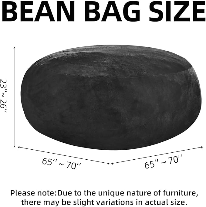 Bean Bag Chair 6Ft, Memory Foam Filled, Large Beanbag Chairs for Adults and Teens, Soft Sofa with Removable Flannel Cover, Round Couch for Living Room Bedroom College Dorm (Black, 6FT-67×67"×24")-Ruum Studio Home