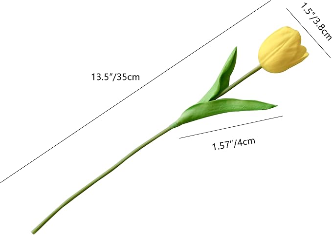 Mandy's Artificial Tulips 12 Stems Yellow Partially Open PU Faux Flowers for Wedding Home Decor 13.5 Inch-Ruum Studio Home