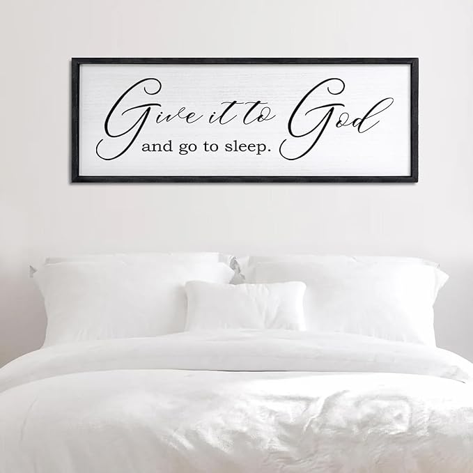 Give It To God And Go To Sleep Sign Wall Decor 40x15 Inch Large Farmhouse Master Bedroom Above Bed Hanging Wall Art Rustic Guest Room Wood Framed Over Bed Wall Decoration (Black)-Ruum Studio Home