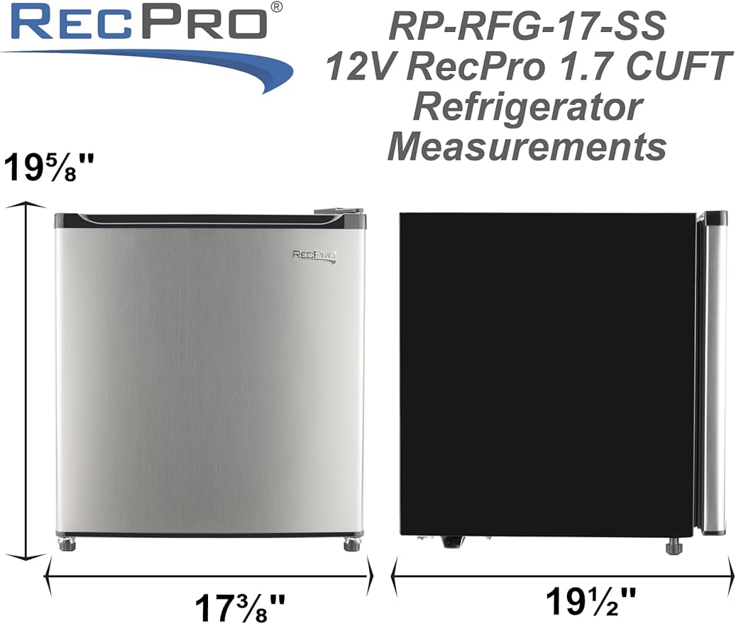 RecPro 1.7 Cu Ft 12V RV Refrigerator | Compact Fridge with Reversible Door, 2L Bottle Door Storage, 7 Temp Settings | Eco-Friendly R600A, Leveling Feet, Wire Shelf | 19.5”H x 17.5”W x 19.8”D-Ruum Studio Home