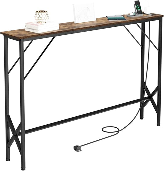 47.2'' Console Table, Skinny Entryway Table with Fast-Charging Station, Narrow Long Sofa Table, Behind Slim Couch Table for Entrance, Hallway, Living Room Decor ST-BR120-1-Ruum Studio Home