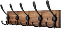 Coat Rack Wall Mount Wooden Hat Rack for Wall Hooks Pine Real Wood Plank 16.9" Brown Coat Hanger with 5 Triple Hooks for Hanging Coat Hat Jacket-Ruum Studio Home