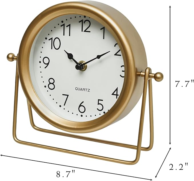 Vintage Golden Table Clock - Elegant Battery Operated Office, Living Room, and Bedroom Clock with Minimalist Design Gold Table Decor 22x19.5x5.5cm-Ruum Studio Home