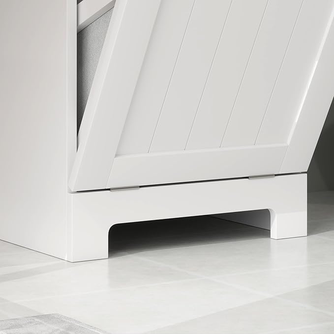 HOMCOM Laundry Hamper with Removable Basket, Tilt Out Hamper with Drawer and Beadboard Door, Bathroom Storage Cabinet, White-Ruum Studio Home