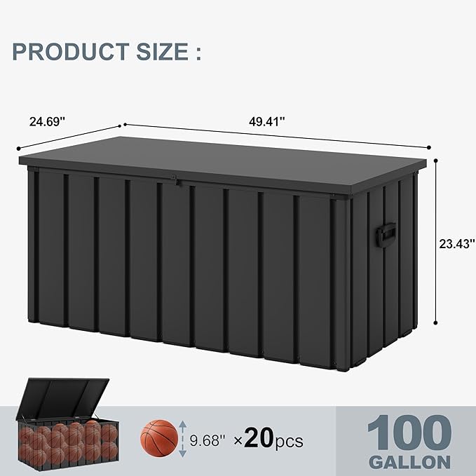 PURPLE LEAF Outdoor Deck Box 100 Gallon Waterproof Lockable Storage Box Container with Lid Deck Organization for Patio Cushions Side Table Pool Accessories Garden Tools, Gray-Ruum Studio Home