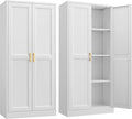 Kitchen Cabinet Storage,60”Metal Pantry Cabinet with Doors and 3 Adjustable Shelves,Food Pantry Cabinets with 2 Gold Handles,White Tall Storage Cabinet for Livingroom,Pantry,Bathroom,Kitchen-Ruum Studio Home