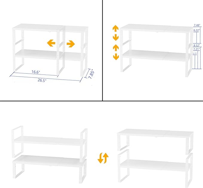 Expandable,Stackable Spice Rack,Seasoning Organizer and Storage,Spices Jar Racks for Cabinet,Countertop, Metal Pantry, Cupboard,Laundry Storages,Heavy Duty(2 Packs/Medium/White)-Ruum Studio Home