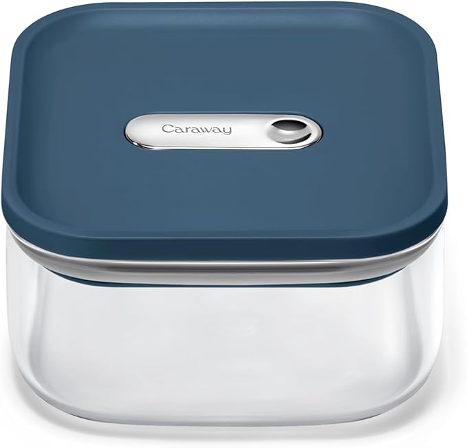 Caraway 1qt Glass Airtight Food Storage Container with Lid – Non-Toxic, BPA-Free Kitchen Storage Container – Stackable, Space-Saving Airtight Container for Dry Goods and More - Navy-Ruum Studio Home