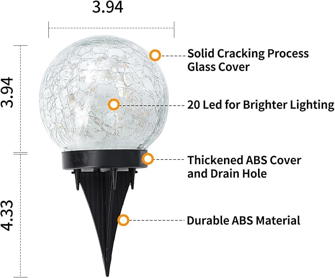 Solar Globe Lights Outdoor Waterproof-Solar Balls for Garden-Cracked Glass Ball Lights Outdoor-Solar Orbs for Outside-Decorations for Patio and Yard Lawn Backyard Decor-Ruum Studio Home