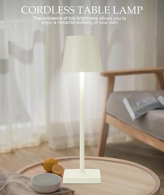 HASUN 2 Pack Cordless Table Lamp, Portable LED Desk Lamp, 5200mAh Battery Operated Lights, 3 Color Stepless Dimming Up, Night Light for Bedroom/Date/Bars/Cafe/Camping (Cream 2Pack)-Ruum Studio Home