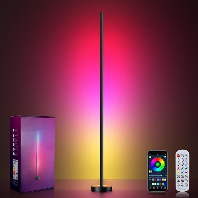 Smart RGBICW LED Corner Floor Lamp - 16 Million DIY Colors, 68+ Scenes, Music Sync, App & Remote Control, Color-Changing Ambient Lighting for Living Rooms, Bedrooms, and Gaming Rooms-Ruum Studio Home