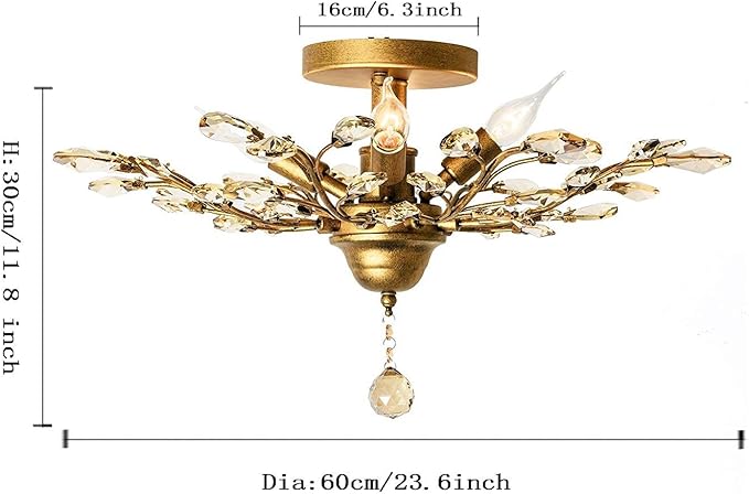 Ganeed Crystal Chandeliers,K9 Crystal Ceiling Light,Vintage Light Fixtures Pendant Lighting for Living Room Bedroom Restaurant Porch Hallway (4-Light,Golden)-Ruum Studio Home