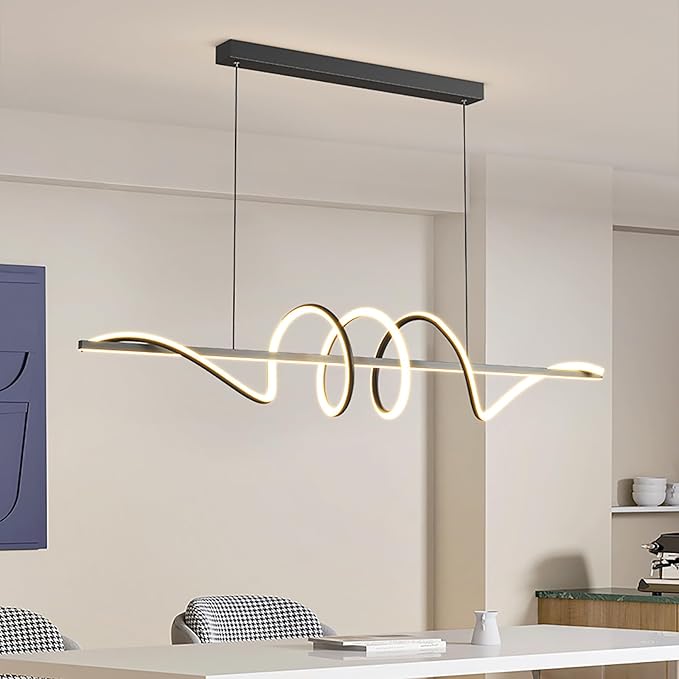 JAYMP Dining Room LED Chandelier 56W Dimmable Kitchen Island Light Modern Pendant Light Geometric Design Hanging Light Fixture Black 39 Inches-Ruum Studio Home