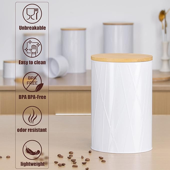 White Canister Sets for Kitchen Counter, Kitchen Canisters Set of 6, Flour and Sugar Containers, Coffee and Tea Storage, Modern Farmhouse Kitchen Decor-Ruum Studio Home