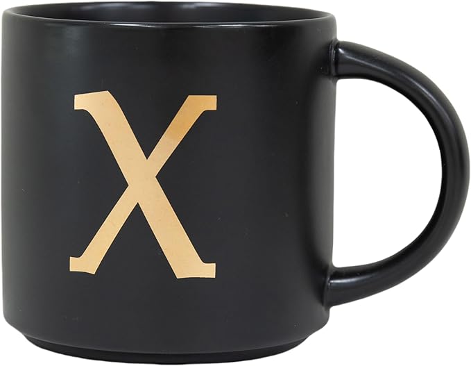 COLLECTIVE HOME - Monogram Ceramic Mugs, 15 oz Golden Initial Black Coffee Cups, Elegant Alphabet Tea Mugs, Elegant Personalized Mug with Gift Box, Unique Mug with Double Side Capital Lette (X)-Ruum Studio Home
