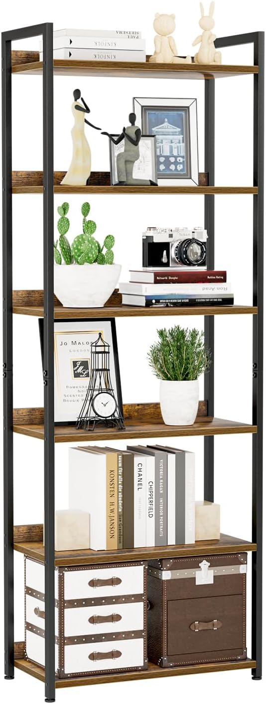 NUMENN Bookshelf, 6 Tier Bookshelves, Home Office Bookcase Shelf Storage Organizer, Free Standing Storage Shelving Unit for Bedroom, Living Room and Home Office, Vintage-Ruum Studio Home