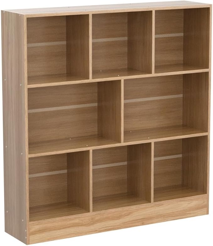 LEYAOYAO 8 Cube Bookshelf with Base,3 Tier Mid-Century Modern Natural Bookcase,Standing Wide Bookshelves Storage Organizer Shelf,Rustic Wood Display Cabinet Book Shelves for Bedroom,Living Room,Office-Ruum Studio Home