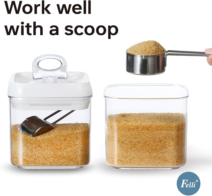 Felli Flip Tite Food Storage Container 5" LARGE Size Airtight Lid Lock Top, Stackable Kitchen Canister for Space Saving, Pantry Fridge Cupboard Organizer, Spice Seasoning Pet Treats Snack (1.1 qt)-Ruum Studio Home