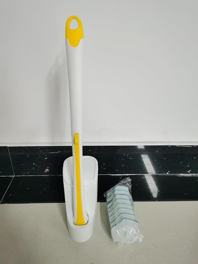JEHONN Disposable Toilet Brush with 40PCS Wand Cleaner Refills, Wall Mounted Toilet Bowl Brush Holder Set, Bathroom Cleaning System for Sink Bathtub Wash Basin (Yellow)-Ruum Studio Home