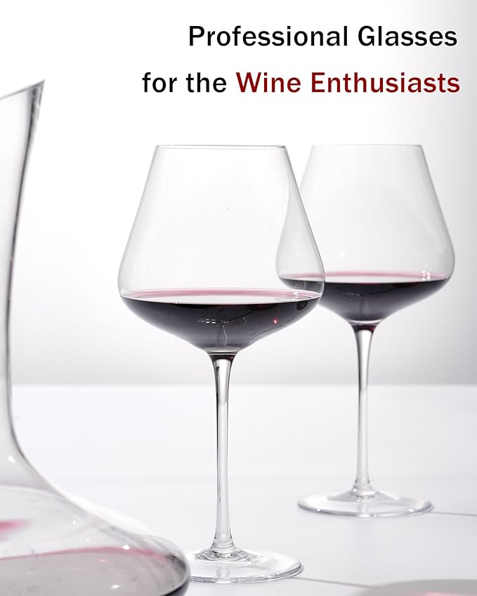 JBHO Set of 4-21 Ounce Hand Blown Italian Style Crystal Burgundy Wine Glasses - Lead-Free Premium Crystal Clear Glass - Gift-Box for any Occasion-Ruum Studio Home