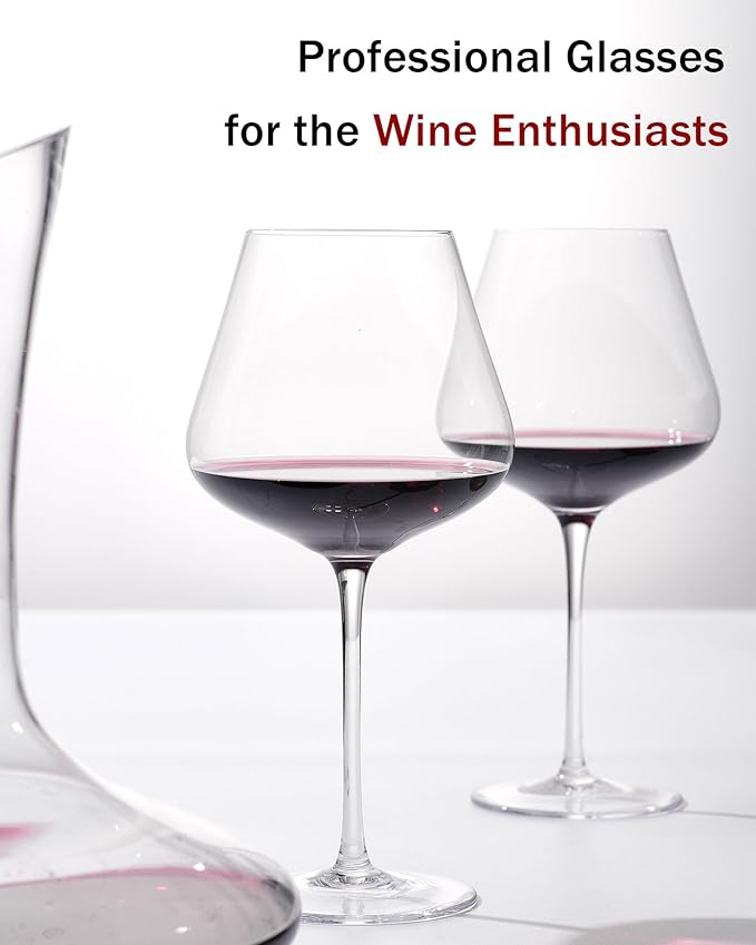JBHO Hand Blown Italian Style Crystal Burgundy Wine Glasses - Lead-Free Premium Crystal Clear Glass - Set of 2-21 Ounce - Gift-Box for any Occasion-Ruum Studio Home