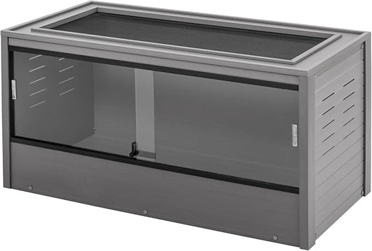 New Age Pet ECOFLEX 48-Inch Mojave Reptile Lounge in Grey- Durable Wood Plastic Composite Habitat with Vented Side Panels, Removable Sliding Glass Doors & Lock, Easy Assembly-Ruum Studio Home