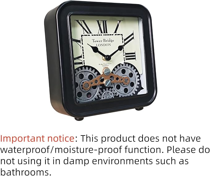 Desk Clock Vintage Metal Table Clocks with Moving Gears, Silent Retro Industrial Steampunk Quartz Small 6 inch End Table Clock for Home Office Living Room Decor Battery Operated (Black)-Ruum Studio Home