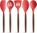 Zulay Kitchen Utensils Set Non-Stick Silicone Cooking Utensils Set with Authentic Acacia Wood Handles - 5 Piece Silicone Utensil Set - Silicone Kitchen Utensils Set with 464°F Heat Resistance - Red-Ruum Studio Home